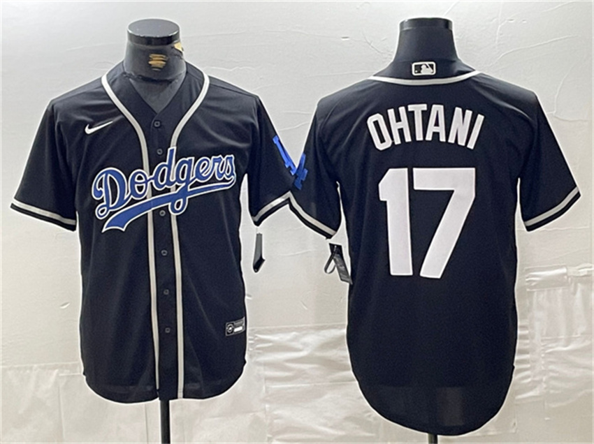 Men's Black Los Angeles Dodgers #17 Shohei Ohtani Cool Base With Patch Stitched Baseball Jersey